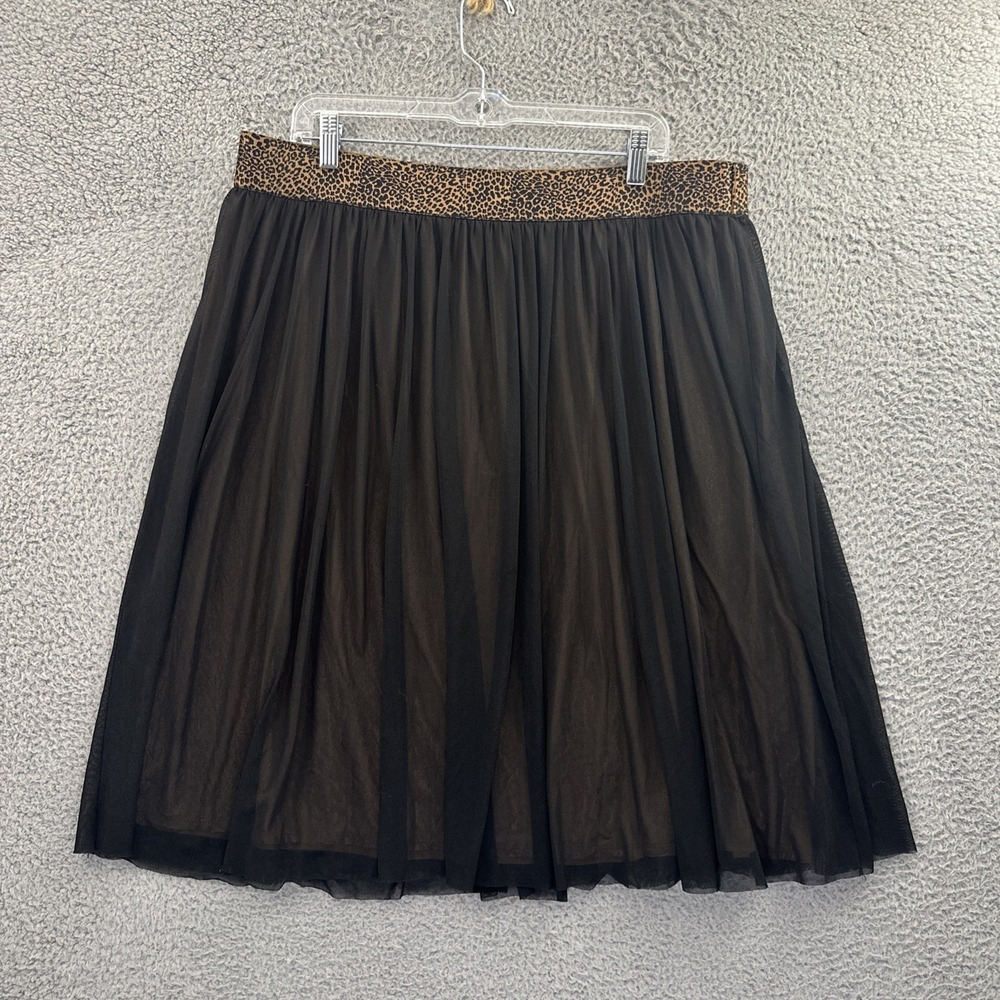 NWT Chico's Mesh Midi Skirt Black Leopard Cheetah Animal Print Women 3 XL Petite